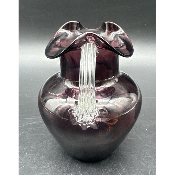 VTG Beacon Glass Co Amethyst PURPLE Coin Dot Ruffled Top Pitcher Bud Vase 5” - Picture 2 of 7
